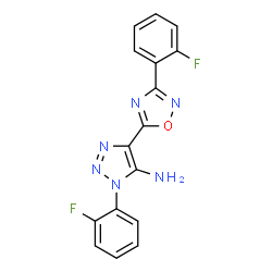 ChemSpider 2D Image | 1-(2-Fluorophenyl)-4-[3-(2-fluorophenyl)-1,2,4-oxadiazol-5-yl]-1H-1,2,3-triazol-5-amine | C16H10F2N6O