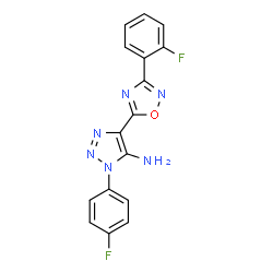 ChemSpider 2D Image | 1-(4-Fluorophenyl)-4-[3-(2-fluorophenyl)-1,2,4-oxadiazol-5-yl]-1H-1,2,3-triazol-5-amine | C16H10F2N6O