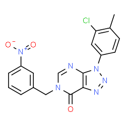ChemSpider 2D Image | 3-(3-Chloro-4-methylphenyl)-6-(3-nitrobenzyl)-3,6-dihydro-7H-[1,2,3]triazolo[4,5-d]pyrimidin-7-one | C18H13ClN6O3