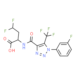 ChemSpider 2D Image | 4,4-Difluoro-2-({[1-(3-fluorophenyl)-5-(trifluoromethyl)-1H-1,2,3-triazol-4-yl]carbonyl}amino)butanoic acid | C14H10F6N4O3