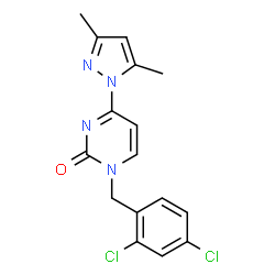 ChemSpider 2D Image | 1-(2,4-Dichlorobenzyl)-4-(3,5-dimethyl-1H-pyrazol-1-yl)-2(1H)-pyrimidinone | C16H14Cl2N4O