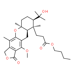 ChemSpider 2D Image | Butyl 3-[(5aS,8R,9R,9aR)-8-(2-hydroxy-2-propanyl)-11-methoxy-4,5a,9-trimethyl-1-oxo-3,5a,6,7,8,9,9a,10-octahydro-1H-furo[3,4-b]xanthen-9-yl]propanoate | C29H42O7