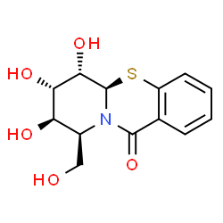 ChemSpider 2D Image | (5aR,6S,7S,8R,9S)-6,7,8-Trihydroxy-9-(hydroxymethyl)-6,7,8,9-tetrahydro-5aH,11H-pyrido[2,1-b][1,3]benzothiazin-11-one | C13H15NO5S