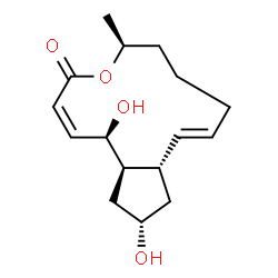 ChemSpider 2D Image | (1R,2Z,6S,10E,11aS,13S,14aR)-1,13-Dihydroxy-6-methyl-1,6,7,8,9,11a,12,13,14,14a-decahydro-4H-cyclopenta[f]oxacyclotridecin-4-one | C16H24O4