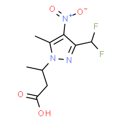 ChemSpider 2D Image | 3-[3-(Difluoromethyl)-5-methyl-4-nitro-1H-pyrazol-1-yl]butanoic acid | C9H11F2N3O4