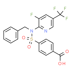 ChemSpider 2D Image | 4-{Benzyl[3-fluoro-5-(trifluoromethyl)-2-pyridinyl]sulfamoyl}benzoic acid | C20H14F4N2O4S