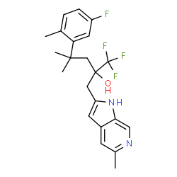 ChemSpider 2D Image | 1,1,1-Trifluoro-4-(5-fluoro-2-methylphenyl)-4-methyl-2-[(5-methyl-1H-pyrrolo[2,3-c]pyridin-2-yl)methyl]-2-pentanol | C22H24F4N2O