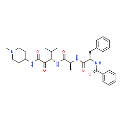 ChemSpider 2D Image | N-Benzoyl-L-phenylalanyl-N-{(3S)-4-methyl-1-[(1-methyl-4-piperidinyl)amino]-1,2-dioxo-3-pentanyl}-L-alaninamide | C31H41N5O5
