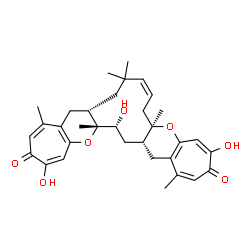 ChemSpider 2D Image | (6aR,8Z,11aS,18aR,19R,20aR)-4,16,19-Trihydroxy-1,6a,10,10,13,18a-hexamethyl-6a,7,10,11,11a,18a,19,20,20a,21-decahydro-3H-cyclohepta[b]cyclohepta[5',6']pyrano[3',2':5,6]cycloundeca[1,2-e]pyran-3,15(12H
)-dione | C33H40O7