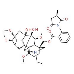 ChemSpider 2D Image | [(1alpha,6beta,7beta,14alpha,16beta,17R)-20-Ethyl-7,8-dihydroxy-1,6,14,16-tetramethoxyaconitan-4-yl]methyl 2-[(3R)-3-methyl-2,5-dioxo-1-pyrrolidinyl]benzoate | C37H50N2O10