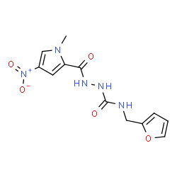 ChemSpider 2D Image | N-(2-Furylmethyl)-2-[(1-methyl-4-nitro-1H-pyrrol-2-yl)carbonyl]hydrazinecarboxamide | C12H13N5O5