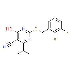 ChemSpider 2D Image | 2-[(2,3-Difluorobenzyl)sulfanyl]-4-hydroxy-6-isopropyl-5-pyrimidinecarbonitrile | C15H13F2N3OS