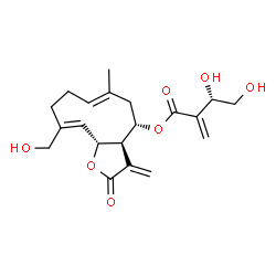 ChemSpider 2D Image | (3aR,4S,6E,10Z,11aR)-10-(Hydroxymethyl)-6-methyl-3-methylene-2-oxo-2,3,3a,4,5,8,9,11a-octahydrocyclodeca[b]furan-4-yl (3S)-3,4-dihydroxy-2-methylenebutanoate | C20H26O7