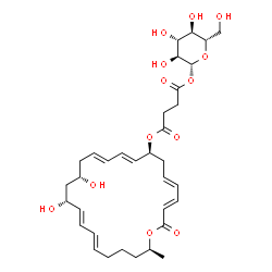 ChemSpider 2D Image | 1-O-(4-{[(3E,5E,8S,9E,11E,14S,16R,17E,19E,24S)-14,16-Dihydroxy-24-methyl-2-oxooxacyclotetracosa-3,5,9,11,17,19-hexaen-8-yl]oxy}-4-oxobutanoyl)-beta-L-glucopyranose | C34H48O13