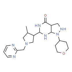 ChemSpider 2D Image | 6-[4-Methyl-1-(2-pyrimidinylmethyl)-3-pyrrolidinyl]-1-(tetrahydro-2H-pyran-4-yl)octahydro-4H-pyrazolo[3,4-d]pyrimidin-4-one | C20H31N7O2