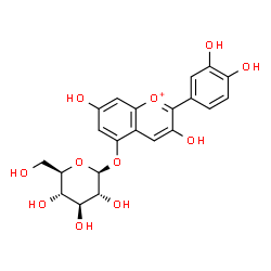 ChemSpider 2D Image | 2-(3,4-Dihydroxyphenyl)-3,7-dihydroxy-5-chromeniumyl beta-D-glucopyranoside | C21H21O11
