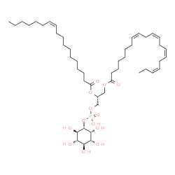 ChemSpider 2D Image | 1-[(8Z,11Z,14Z,17Z)-icosatetraenoyl]-2-[(11Z)-octadecenoyl]-sn-glycero-3-phospho-1D-myo-inositol | C47H81O13P