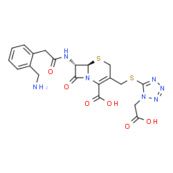 ChemSpider 2D Image | (6R,7S)-7-[[2-[2-(aminomethyl)phenyl]-1-oxoethyl]amino]-3-[[[1-(carboxymethyl)-5-tetrazolyl]thio]methyl]-8-oxo-5-thia-1-azabicyclo[4.2.0]oct-2-ene-2-carboxylic acid | C20H21N7O6S2