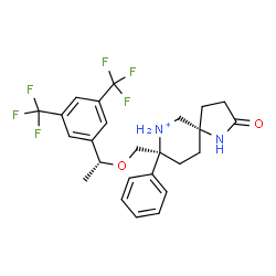 ChemSpider 2D Image | (5S,8S)-8-({(1R)-1-[3,5-Bis(trifluoromethyl)phenyl]ethoxy}methyl)-2-oxo-8-phenyl-1-aza-7-azoniaspiro[4.5]decane | C25H27F6N2O2