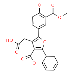 ChemSpider 2D Image | {2-[4-Hydroxy-3-(methoxycarbonyl)phenyl]-4-oxo-4H-furo[3,2-c]chromen-3-yl}acetic acid | C21H14O8