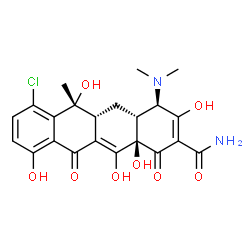 ChemSpider 2D Image | (4R,4aR,5aR,6R,12aR)-7-Chloro-4-(dimethylamino)-3,6,10,12,12a-pentahydroxy-6-methyl-1,11-dioxo-1,4,4a,5,5a,6,11,12a-octahydro-2-tetracenecarboxamide | C22H23ClN2O8