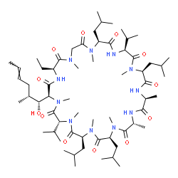 ChemSpider 2D Image | (3R,6S,9S,12R,15S,18S,21S,24S,30S,33S)-30-Ethyl-33-[(1R,2R,4E)-1-hydroxy-2-methyl-4-hexen-1-yl]-6,9,18,24-tetraisobutyl-3,21-diisopropyl-1,4,7,10,12,15,19,25,28-nonamethyl-1,4,7,10,13,16,19,22,25,28,3
1-undecaazacyclotritriacontane-2,5,8,11,14,17,20,23,26,29,32-undecone | C62H111N11O12