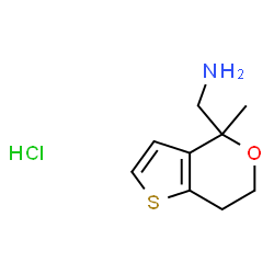 ChemSpider 2D Image | 1-(4-Methyl-6,7-dihydro-4H-thieno[3,2-c]pyran-4-yl)methanamine hydrochloride (1:1) | C9H14ClNOS