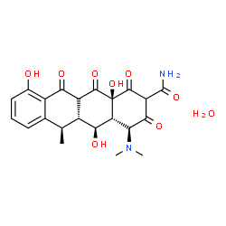 ChemSpider 2D Image | (4S,4aR,5S,5aR,6R,12aS)-4-(Dimethylamino)-5,10,12a-trihydroxy-6-methyl-1,3,11,12-tetraoxo-1,2,3,4,4a,5,5a,6,11,11a,12,12a-dodecahydro-2-tetracenecarboxamide hydrate (1:1) | C22H26N2O9