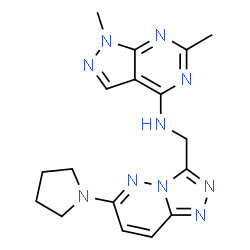 ChemSpider 2D Image | 1,6-Dimethyl-N-{[6-(1-pyrrolidinyl)[1,2,4]triazolo[4,3-b]pyridazin-3-yl]methyl}-1H-pyrazolo[3,4-d]pyrimidin-4-amine | C17H20N10