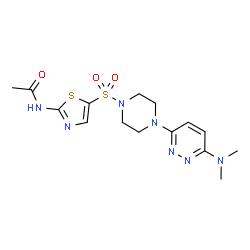ChemSpider 2D Image | N-[5-({4-[6-(Dimethylamino)-3-pyridazinyl]-1-piperazinyl}sulfonyl)-1,3-thiazol-2-yl]acetamide | C15H21N7O3S2