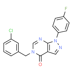 ChemSpider 2D Image | 5-(3-Chlorobenzyl)-1-(4-fluorophenyl)-1,5-dihydro-4H-pyrazolo[3,4-d]pyrimidin-4-one | C18H12ClFN4O