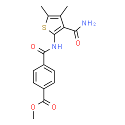 ChemSpider 2D Image | Methyl 4-[(3-carbamoyl-4,5-dimethyl-2-thienyl)carbamoyl]benzoate | C16H16N2O4S
