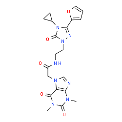 ChemSpider 2D Image | N-{2-[4-Cyclopropyl-3-(2-furyl)-5-oxo-4,5-dihydro-1H-1,2,4-triazol-1-yl]ethyl}-2-(1,3-dimethyl-2,6-dioxo-1,2,3,6-tetrahydro-7H-purin-7-yl)acetamide | C20H22N8O5