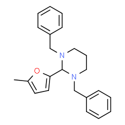 ChemSpider 2D Image | 1,3-Dibenzyl-2-(5-methyl-2-furyl)hexahydropyrimidine | C23H26N2O