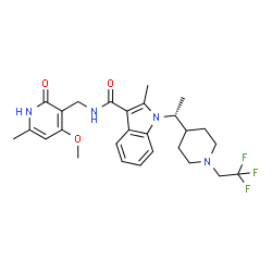 ChemSpider 2D Image | N-[(4-methoxy-6-methyl-2-oxo-1H-pyridin-3-yl)methyl]-2-methyl-1-[(1R)-1-[1-(2,2,2-trifluoroethyl)piperidin-4-yl]ethyl]indole-3-carboxamide | C27H33F3N4O3