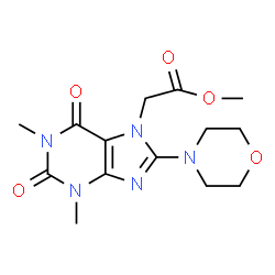 ChemSpider 2D Image | Methyl [1,3-dimethyl-8-(4-morpholinyl)-2,6-dioxo-1,2,3,6-tetrahydro-7H-purin-7-yl]acetate | C14H19N5O5
