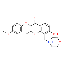 ChemSpider 2D Image | 4-{[7-Hydroxy-3-(4-methoxyphenoxy)-2-methyl-4-oxo-4H-chromen-8-yl]methyl}morpholin-4-ium | C22H24NO6