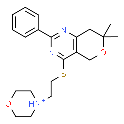 ChemSpider 2D Image | 4-{2-[(7,7-Dimethyl-2-phenyl-7,8-dihydro-5H-pyrano[4,3-d]pyrimidin-4-yl)sulfanyl]ethyl}morpholin-4-ium | C21H28N3O2S