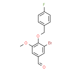 ChemSpider 2D Image | 3-Bromo-4-[(4-fluorobenzyl)oxy]-5-methoxybenzaldehyde | C15H12BrFO3
