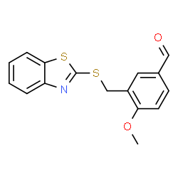 ChemSpider 2D Image | 3-[(1,3-Benzothiazol-2-ylsulfanyl)methyl]-4-methoxybenzaldehyde | C16H13NO2S2