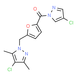 ChemSpider 2D Image | {5-[(4-Chloro-3,5-dimethyl-1H-pyrazol-1-yl)methyl]-2-furyl}(4-chloro-1H-pyrazol-1-yl)methanone | C14H12Cl2N4O2