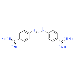 ChemSpider 2D Image | 4,4'-[(1E)-1-Triazene-1,3-diyl]dibenzene(~13~C,~15~N_2_)carboximidamide | C1213C2H15N315N4