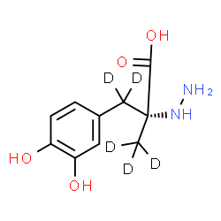 ChemSpider 2D Image | (2R)-3-(3,4-Dihydroxyphenyl)-2-hydrazino-2-(~2~H_3_)methyl(~2~H_2_)propanoic acid | C10H9D5N2O4