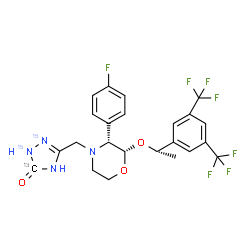 ChemSpider 2D Image | 5-{[(2S,3R)-2-{(1S)-1-[3,5-Bis(trifluoromethyl)phenyl]ethoxy}-3-(4-fluorophenyl)-4-morpholinyl]methyl}(3-~13~C,1,2-~15~N_2_)-2,4-dihydro-3H-1,2,4-triazol-3-one | C2213CH21F7N215N2O3