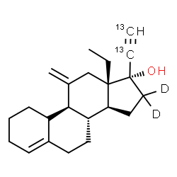 ChemSpider 2D Image | (8S,9S,10R,13S,14S,17S)-13-Ethyl-17-(~13~C_2_)ethynyl-11-methylene(16,16-~2~H_2_)-2,3,6,7,8,9,10,11,12,13,14,15,16,17-tetradecahydro-1H-cyclopenta[a]phenanthren-17-ol (non-preferred name) | C2013C2H28D2O