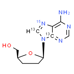 ChemSpider 2D Image | {(2S,5R)-5-[6-Amino(4,8-~13~C_2_,7-~15~N)-9H-purin-9-yl]tetrahydro-2-furanyl}methanol | C813C2H13N415NO2