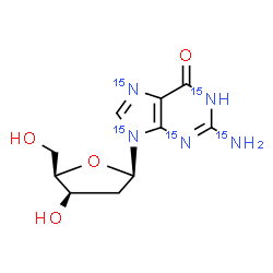 ChemSpider 2D Image | 2-(~15~N)Amino-9-(2-deoxy-beta-D-threo-pentofuranosyl)(~15~N_4_)-1,9-dihydro-6H-purin-6-one | C10H1315N5O4