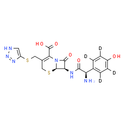 ChemSpider 2D Image | (6R,7R)-7-({(2R)-2-Amino-2-[4-hydroxy(~2~H_4_)phenyl]acetyl}amino)-8-oxo-3-[(1H-1,2,3-triazol-4-ylsulfanyl)methyl]-5-thia-1-azabicyclo[4.2.0]oct-2-ene-2-carboxylic acid | C18H14D4N6O5S2
