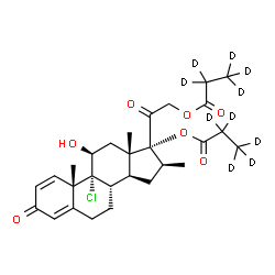 ChemSpider 2D Image | (11beta,16beta)-9-Chloro-11-hydroxy-16-methyl-3,20-dioxopregna-1,4-diene-17,21-diyl di(~2~H_5_)propanoate | C28H27D10ClO7
