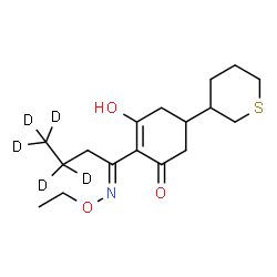 ChemSpider 2D Image | 2-[(1E)-N-Ethoxy(3,3,4,4,4-~2~H_5_)butanimidoyl]-3-hydroxy-5-(tetrahydro-2H-thiopyran-3-yl)-2-cyclohexen-1-one | C17H22D5NO3S